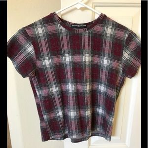 Brandy ❤️ Melville Plaid Cropped Short Sleeve Top